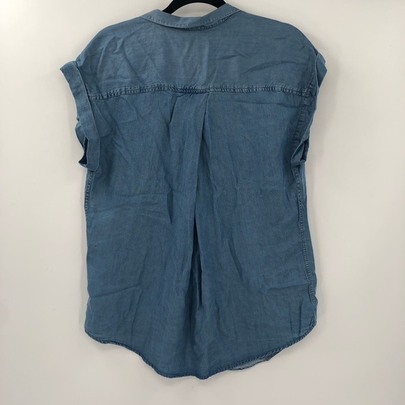 JACH'S GIRLFRIEND Quinn Chambray Denim Shirt Cap Sleeve Tencel Lyocell Women L - Picture 7 of 7
